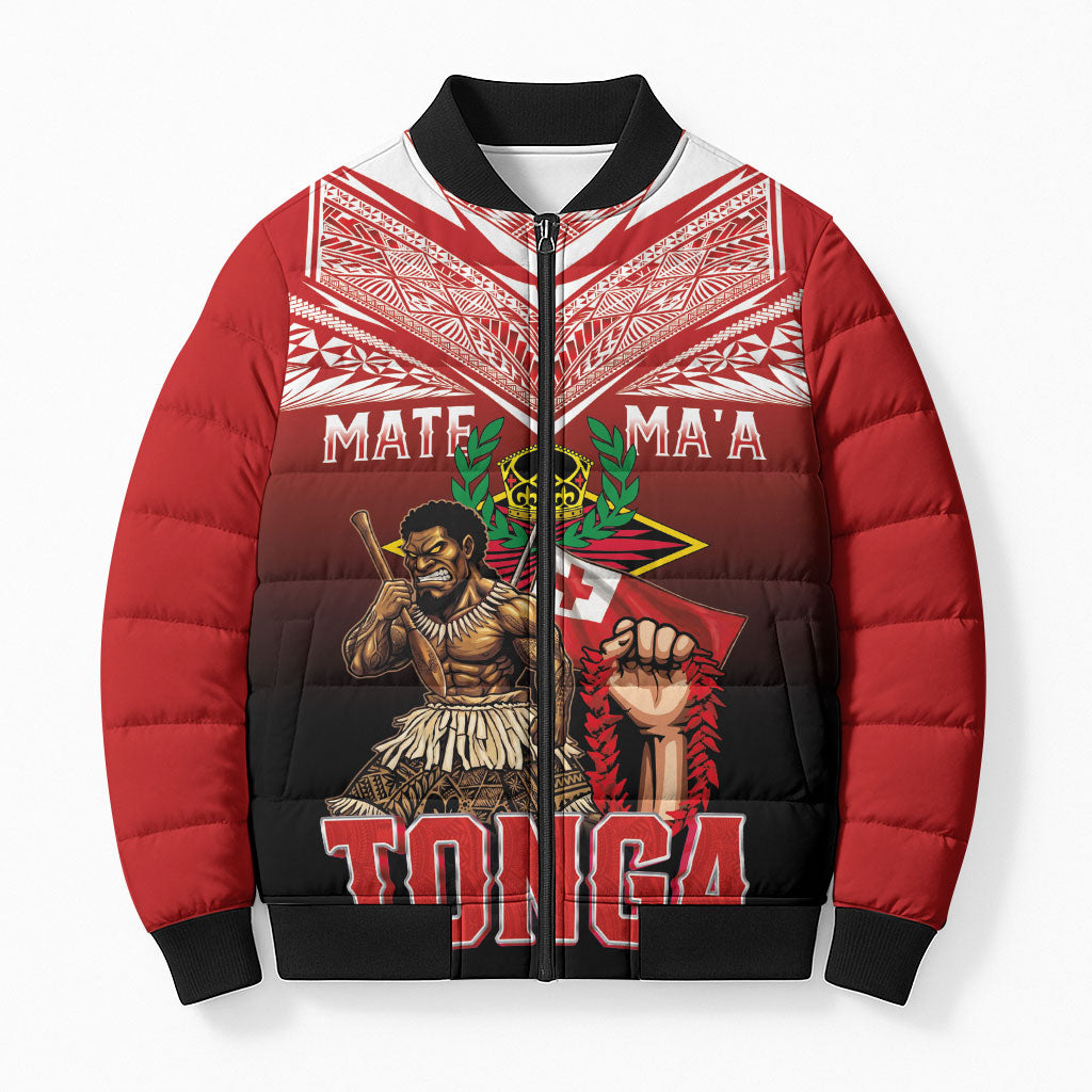 Mate Ma'a Tonga Bomber Puffer Jacket Traditional Warrior and Ngatu Art Pattern LT03 Unisex Red - Polynesian Pride