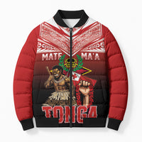 Mate Ma'a Tonga Bomber Puffer Jacket Traditional Warrior and Ngatu Art Pattern LT03 Unisex Red - Polynesian Pride