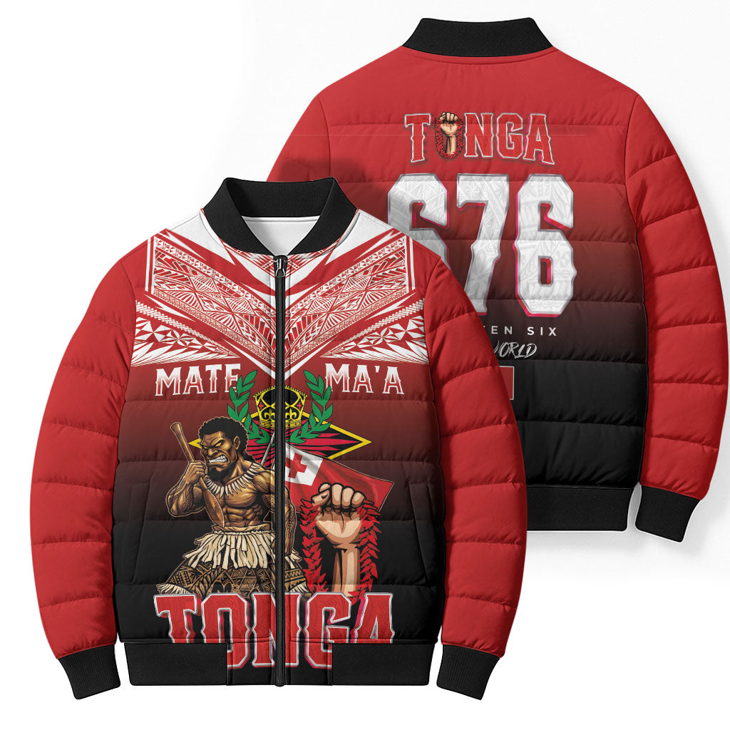 Mate Ma'a Tonga Bomber Puffer Jacket Traditional Warrior and Ngatu Art Pattern LT03 - Polynesian Pride
