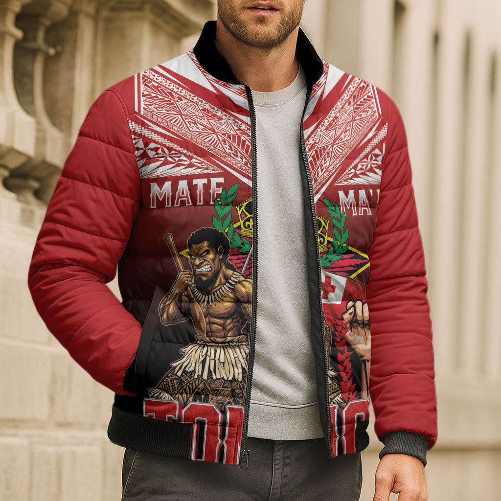 Mate Ma'a Tonga Bomber Puffer Jacket Traditional Warrior and Ngatu Art Pattern LT03 - Polynesian Pride