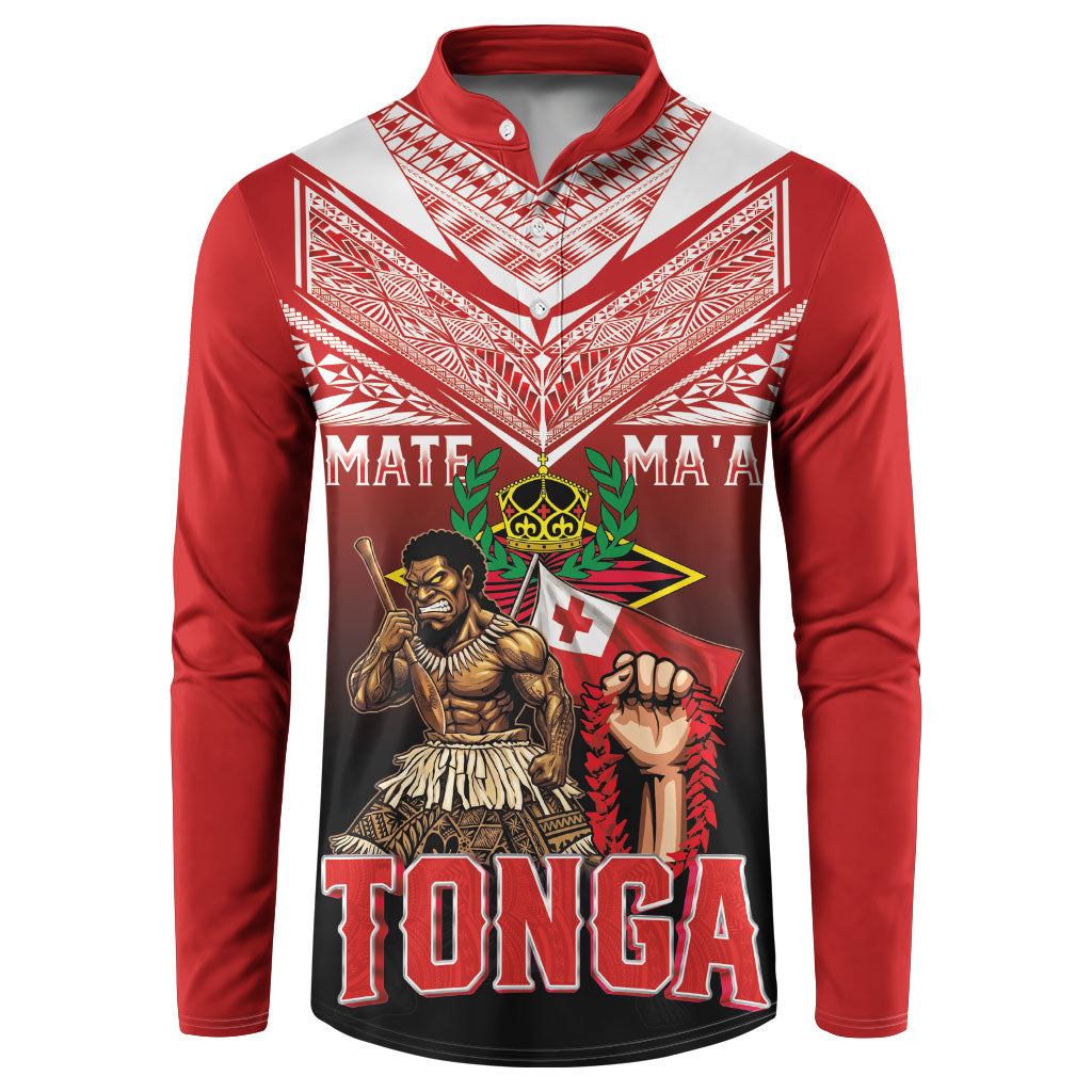 Mate Ma'a Tonga Button Sweatshirt Traditional Warrior and Ngatu Art Pattern LT03 Red - Polynesian Pride