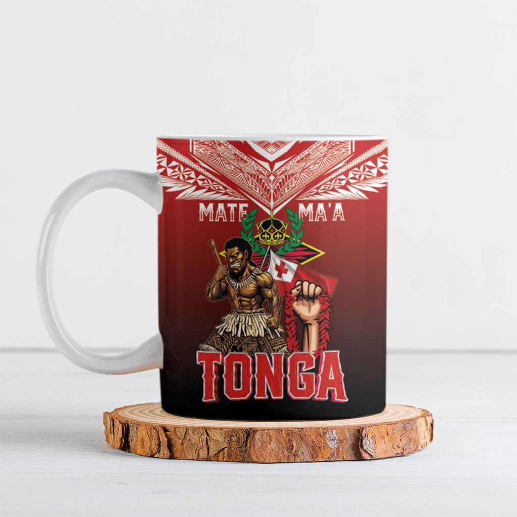 Mate Ma'a Tonga Ceramic Mug Traditional Warrior and Ngatu Art Pattern LT03 Red - Polynesian Pride