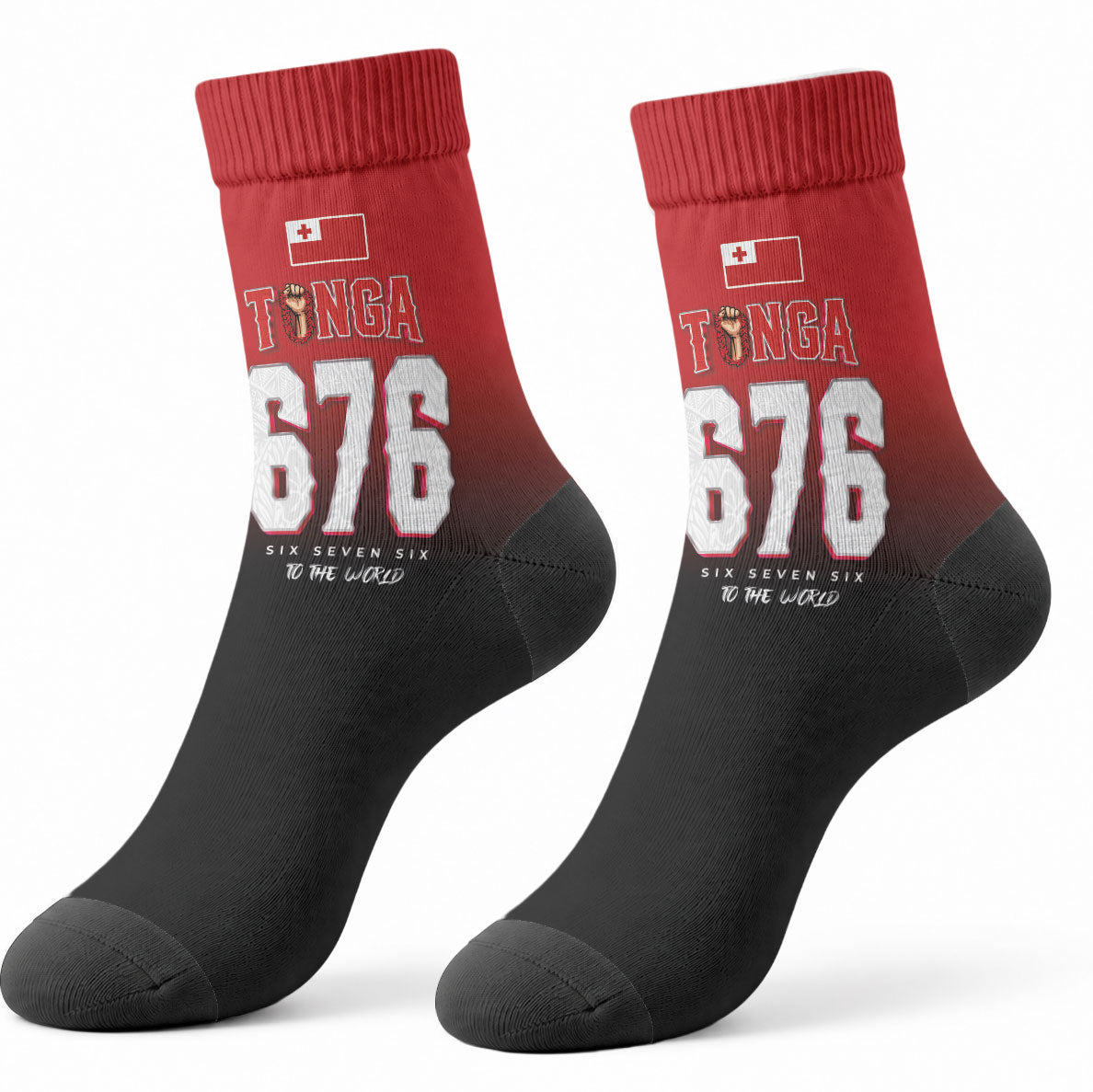 Mate Ma'a Tonga Crew Socks Traditional Warrior and Ngatu Art Pattern LT03 - Polynesian Pride