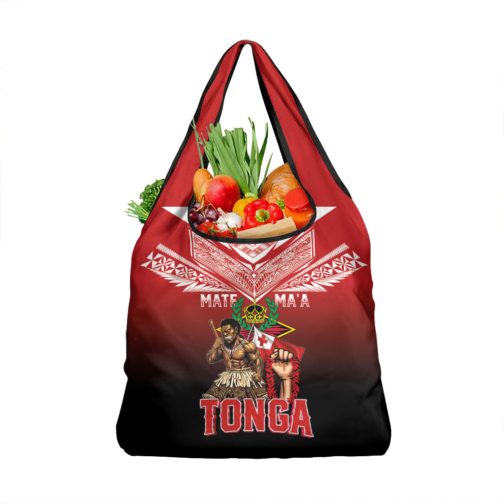 Mate Ma'a Tonga Grocery Bag Traditional Warrior and Ngatu Art Pattern LT03 1-pack One Size Red - Polynesian Pride