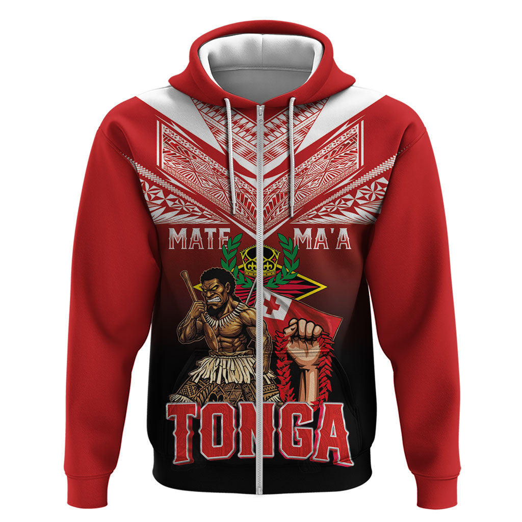 Mate Ma'a Tonga Hoodie Traditional Warrior and Ngatu Art Pattern LT03 Zip Hoodie Red - Polynesian Pride