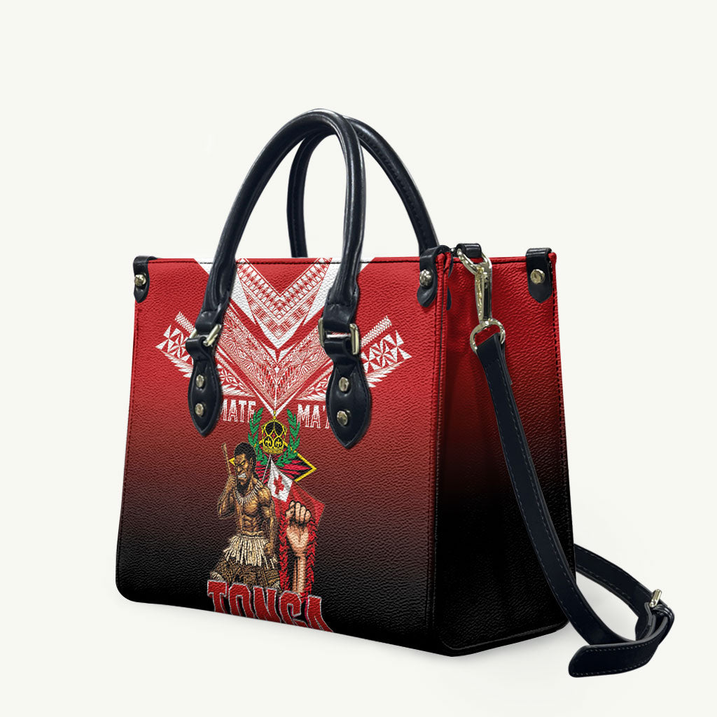 Mate Ma'a Tonga Leather Bag Traditional Warrior and Ngatu Art Pattern LT03 Red - Polynesian Pride