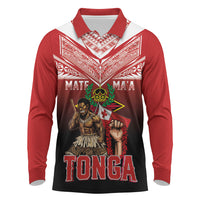 Mate Ma'a Tonga Long Sleeve Polo Shirt Traditional Warrior and Ngatu Art Pattern LT03 Red - Polynesian Pride
