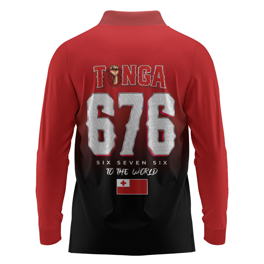 Mate Ma'a Tonga Long Sleeve Polo Shirt Traditional Warrior and Ngatu Art Pattern LT03 - Polynesian Pride