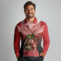 Mate Ma'a Tonga Long Sleeve Polo Shirt Traditional Warrior and Ngatu Art Pattern LT03 - Polynesian Pride