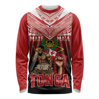 Mate Ma'a Tonga Long Sleeve Shirt Traditional Warrior and Ngatu Art Pattern LT03 Unisex Red - Polynesian Pride