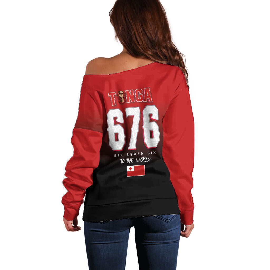 Mate Ma'a Tonga Off Shoulder Sweater Traditional Warrior and Ngatu Art Pattern LT03 - Polynesian Pride