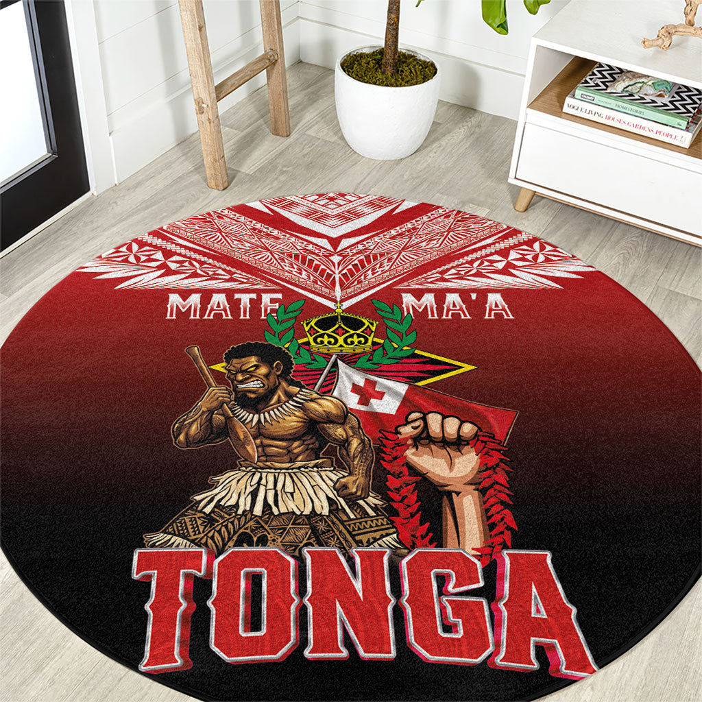 Mate Ma'a Tonga Round Carpet Traditional Warrior and Ngatu Art Pattern LT03 Red - Polynesian Pride
