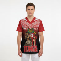 Mate Ma'a Tonga Scrub Top Traditional Warrior and Ngatu Art Pattern LT03 - Polynesian Pride