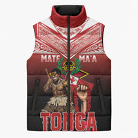 Mate Ma'a Tonga Sleeveless Puffer Jacket Traditional Warrior and Ngatu Art Pattern LT03 Unisex Red - Polynesian Pride