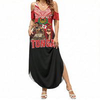 Mate Ma'a Tonga Summer Maxi Dress Traditional Warrior and Ngatu Art Pattern LT03 Women Red - Polynesian Pride