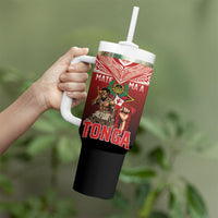 Mate Ma'a Tonga Tumbler With Handle Traditional Warrior and Ngatu Art Pattern LT03 - Polynesian Pride