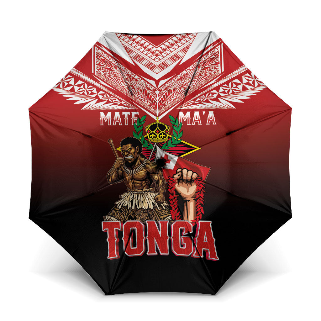 Mate Ma'a Tonga Umbrella Traditional Warrior and Ngatu Art Pattern LT03 One Size Folded 11.42 inch Opened Diameter 37.4 inch Red - Polynesian Pride