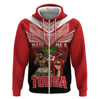 Mate Ma'a Tonga Zip Hoodie Traditional Warrior and Ngatu Art Pattern LT03 Zip Hoodie Red - Polynesian Pride