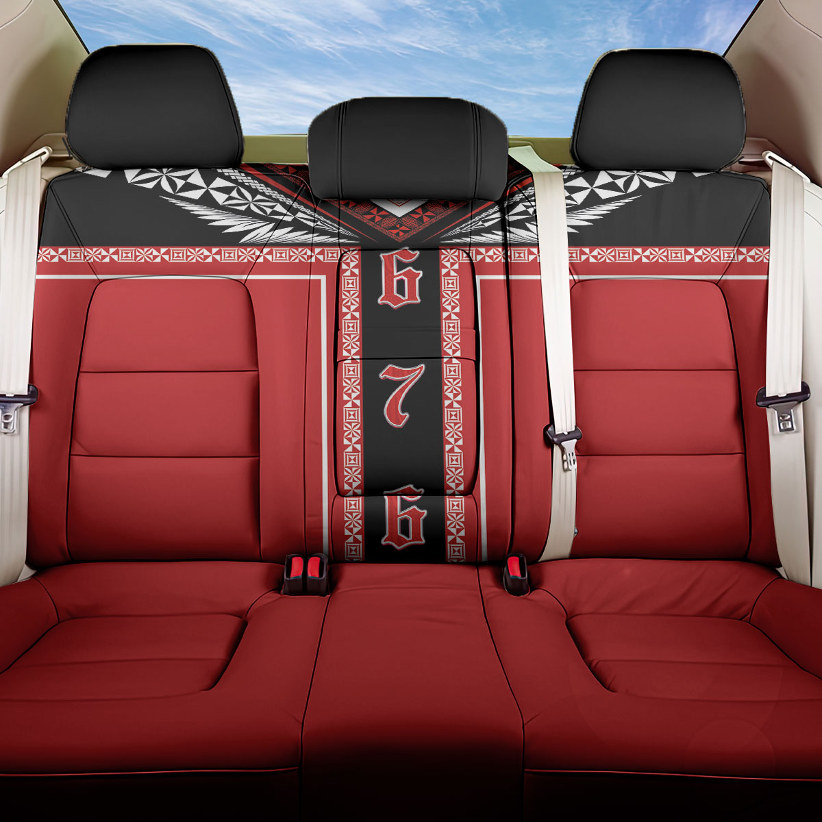Tonga Back Car Seat Cover Tribal Pacific Ngatu Motif LT03 One Size Red - Polynesian Pride