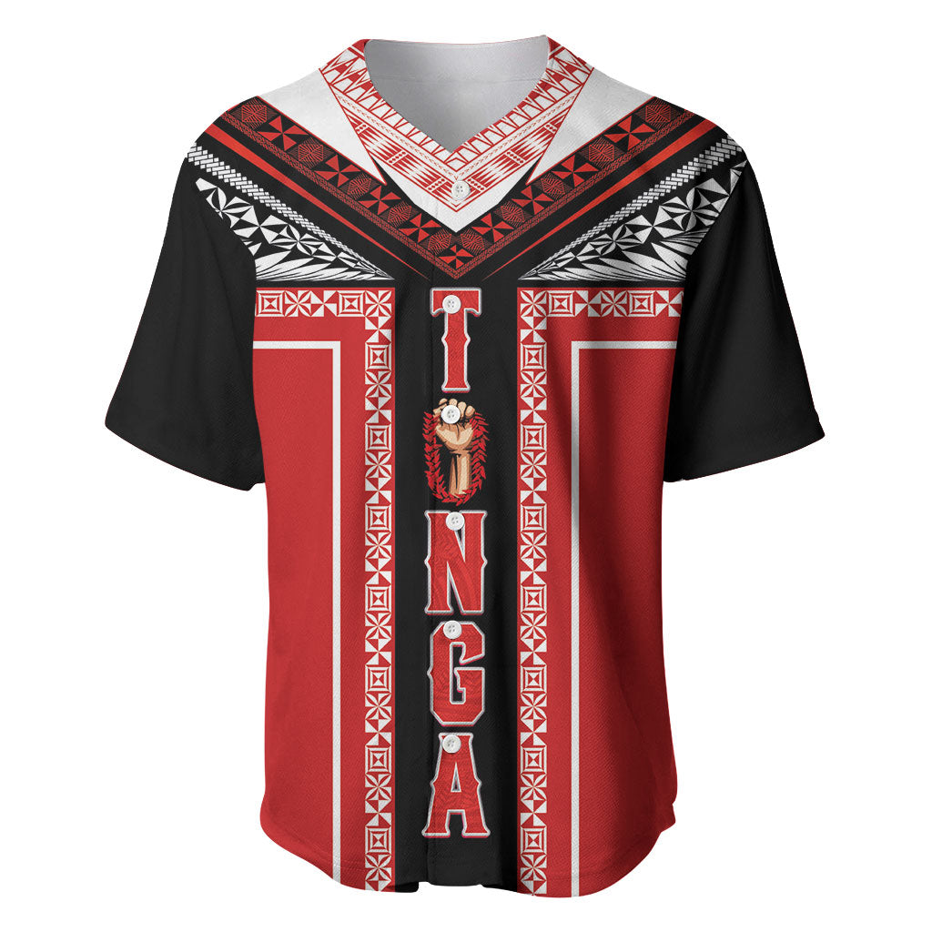 Tonga Baseball Jersey Tribal Pacific Ngatu Motif LT03 Red - Polynesian Pride