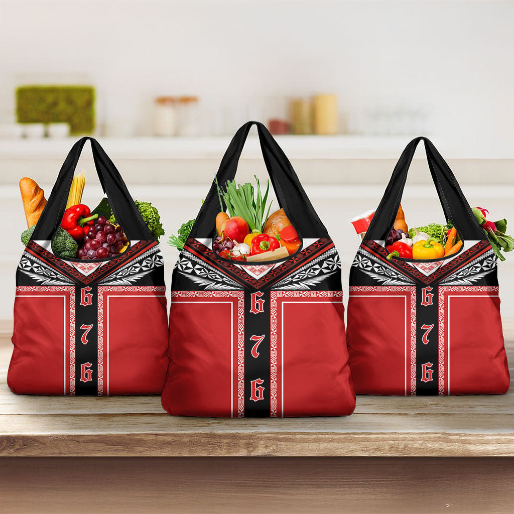 Tonga Grocery Bag Tribal Pacific Ngatu Motif LT03 3-pack One Size Red - Polynesian Pride
