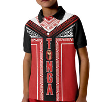 Tonga Kid Polo Shirt Tribal Pacific Ngatu Motif LT03 Kid Red - Polynesian Pride