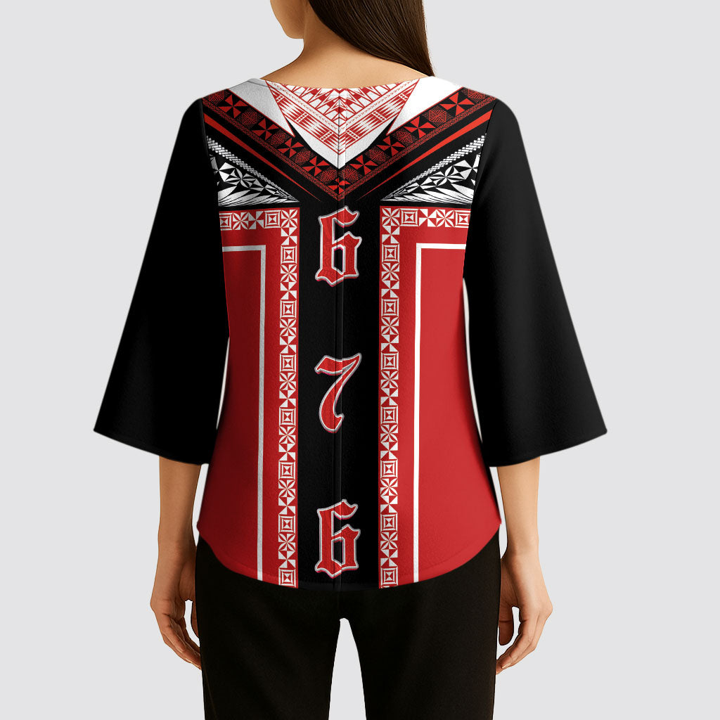 Tonga Kimono Sleeve Blouse Tribal Pacific Ngatu Motif LT03 - Polynesian Pride