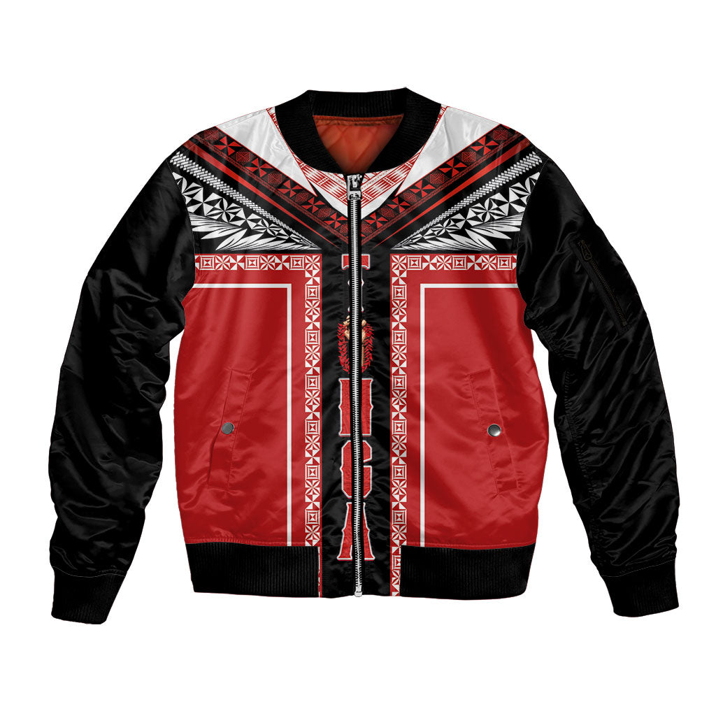 Tonga Sleeve Zip Bomber Jacket Tribal Pacific Ngatu Motif LT03 Unisex Red - Polynesian Pride
