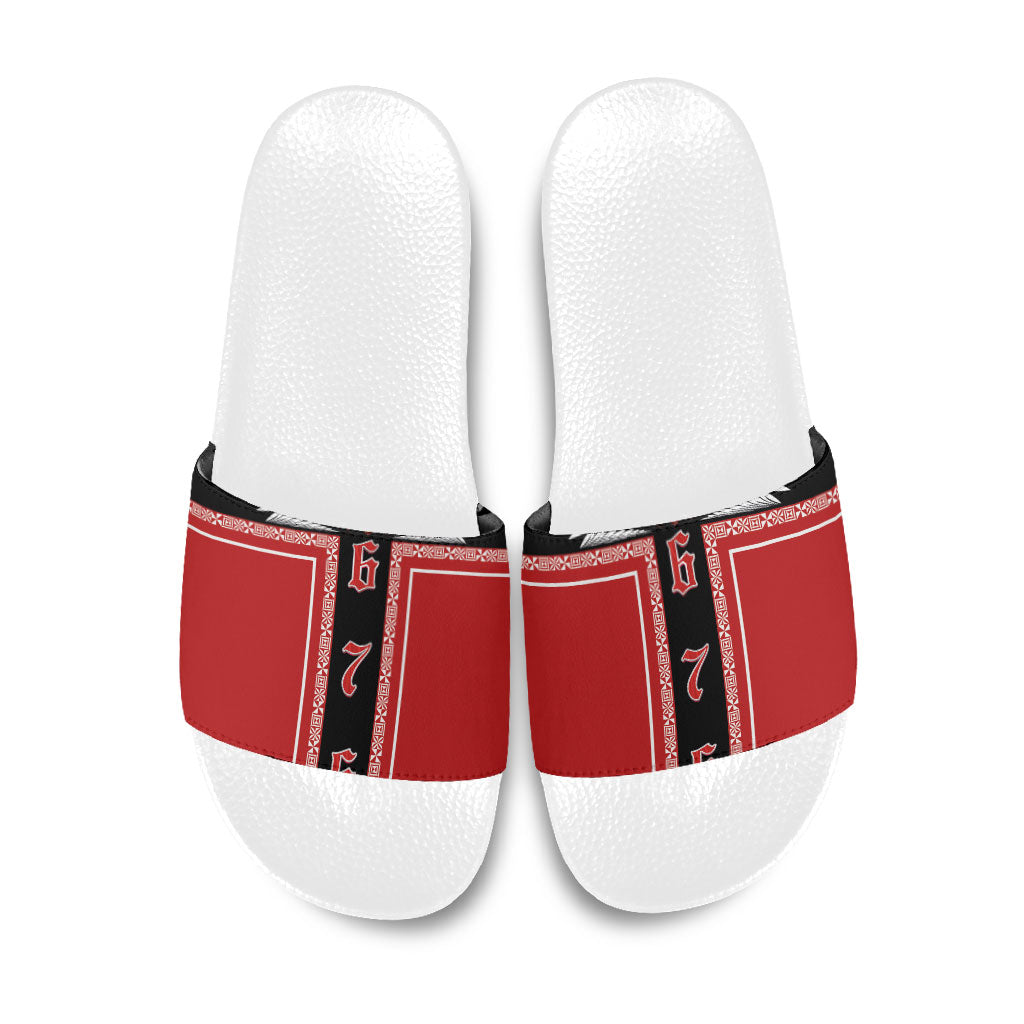 Tonga Slide Sandals Tribal Pacific Ngatu Motif LT03 Red - Polynesian Pride