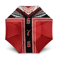 Tonga Umbrella Tribal Pacific Ngatu Motif LT03 One Size Folded 11.42 inch Opened Diameter 37.4 inch Red - Polynesian Pride