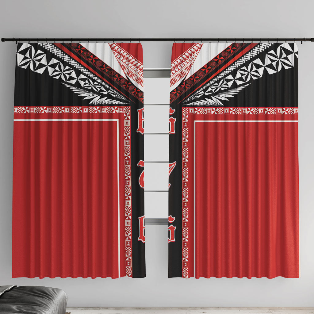 Tonga Window Curtain Tribal Pacific Ngatu Motif LT03 With Hooks Red - Polynesian Pride