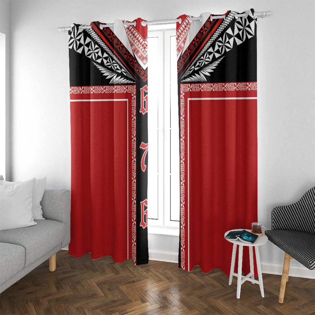Tonga Window Curtain Tribal Pacific Ngatu Motif LT03 With Grommets Red - Polynesian Pride