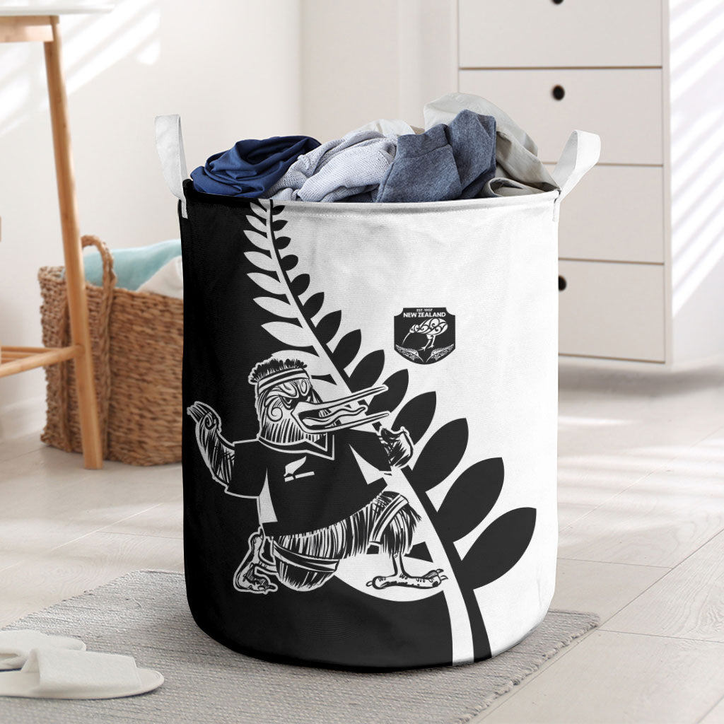 Aotearoa Rugby League Laundry Basket Kiwi Haka and Fern - Sporty Style LT03 Black - Polynesian Pride