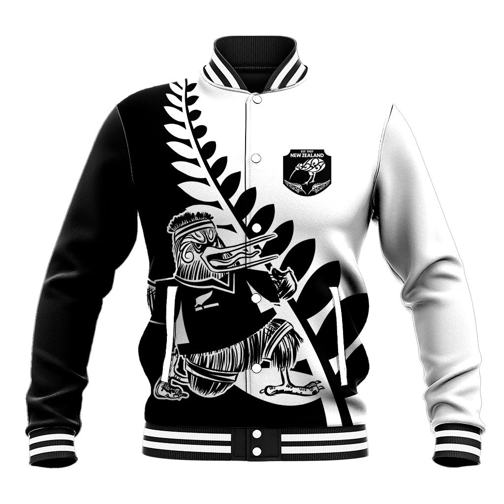 Custom Aotearoa Rugby League Baseball Jacket Kiwi Haka and Fern - Sporty Style LT03 Unisex Black - Polynesian Pride