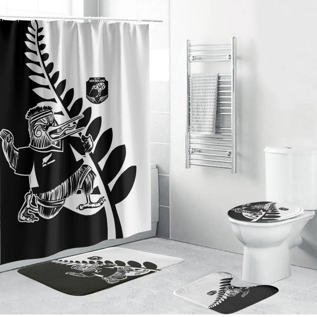 Aotearoa Rugby League Bathroom Set Kiwi Haka and Fern - Sporty Style LT03 Bathroom Set (4 pcs) Black - Polynesian Pride