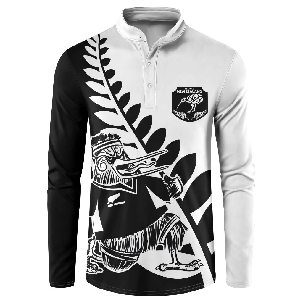 Custom Aotearoa Rugby League Button Sweatshirt Kiwi Haka and Fern - Sporty Style LT03 Black - Polynesian Pride