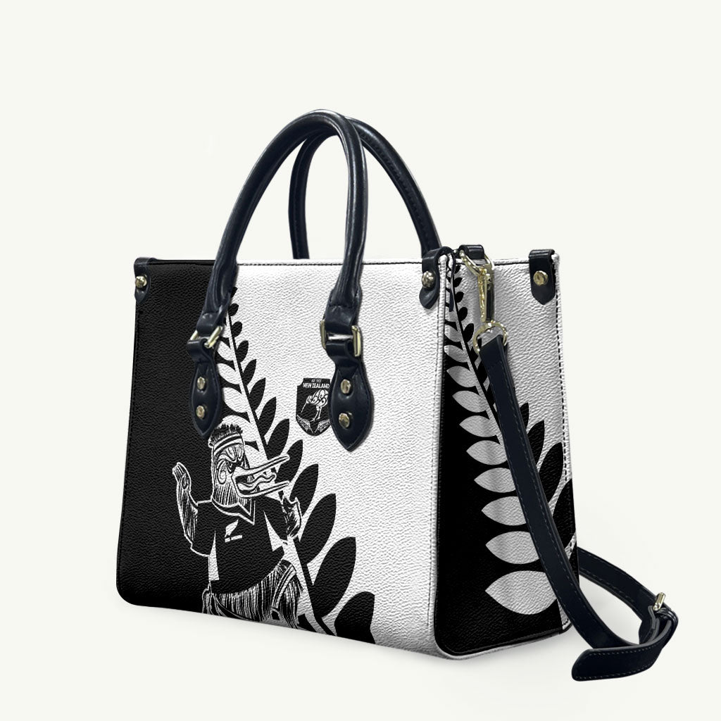Aotearoa Rugby League Leather Bag Kiwi Haka and Fern - Sporty Style LT03 Black - Polynesian Pride