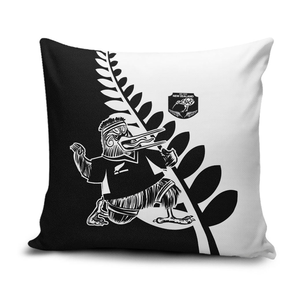 Aotearoa Rugby League Pillow Cover Kiwi Haka and Fern - Sporty Style LT03 Black - Polynesian Pride