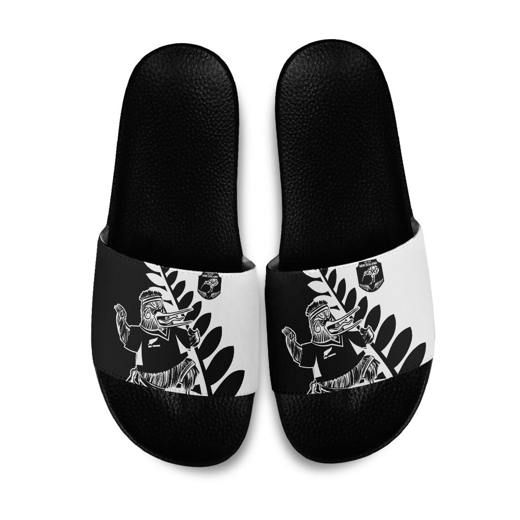 Aotearoa Rugby League Slide Sandals Kiwi Haka and Fern - Sporty Style LT03 Black - Polynesian Pride