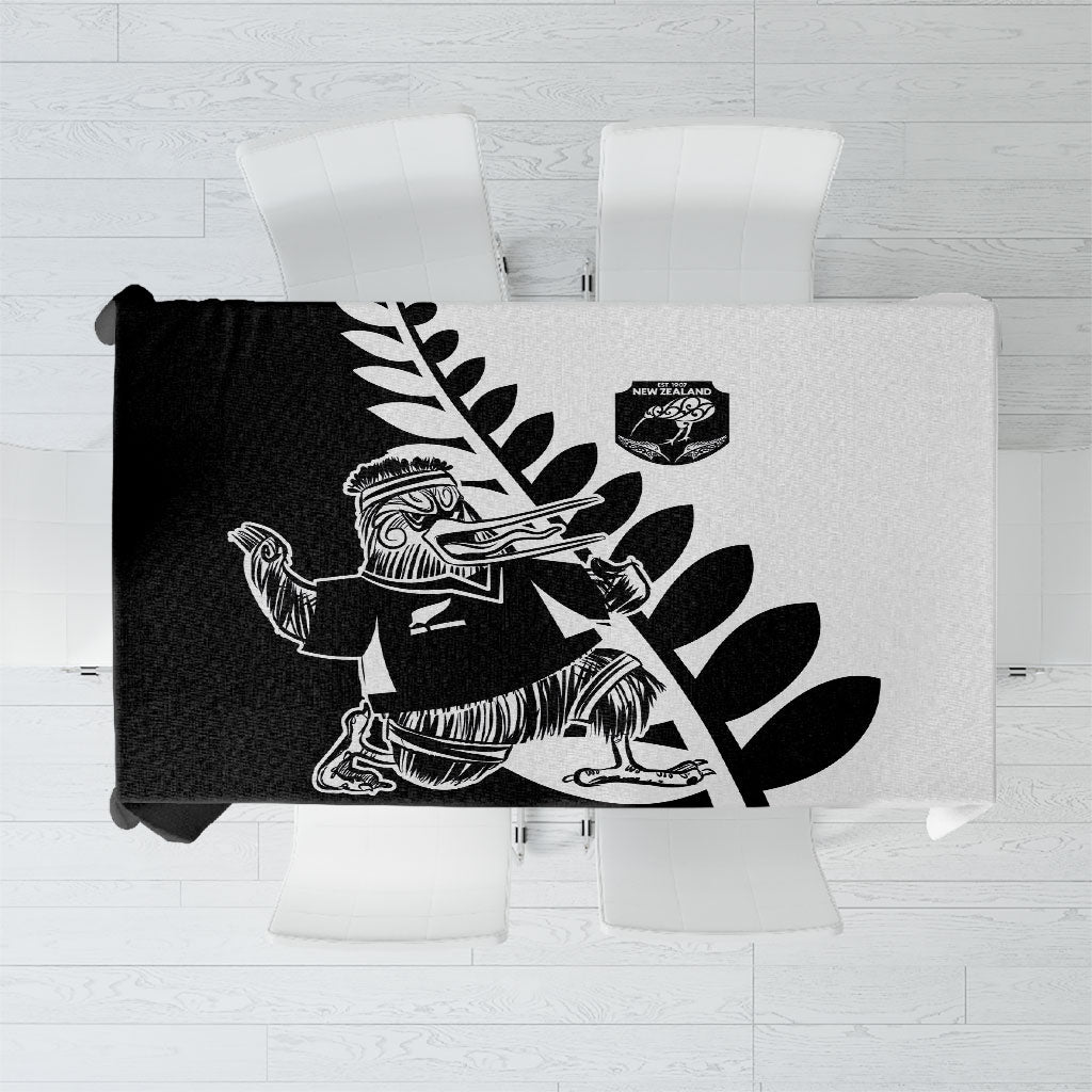 Aotearoa Rugby League Tablecloth Kiwi Haka and Fern - Sporty Style LT03 Black - Polynesian Pride