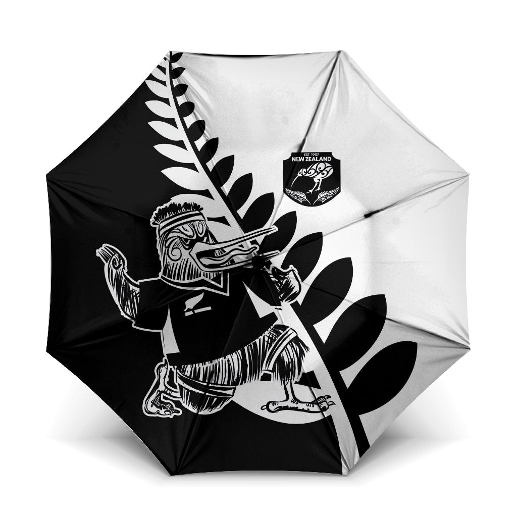 Aotearoa Rugby League Umbrella Kiwi Haka and Fern - Sporty Style LT03 One Size Folded 11.42 inch Opened Diameter 37.4 inch Black - Polynesian Pride