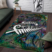 New Zealand Area Rug Aotearoa Symbols With Silver Fern LT03 Black - Polynesian Pride
