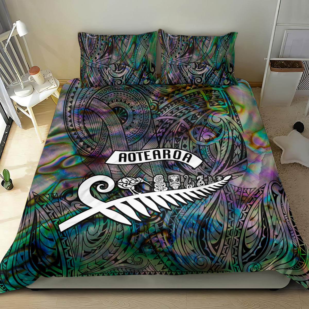 New Zealand Bedding Set Aotearoa Symbols With Silver Fern LT03 - Polynesian Pride