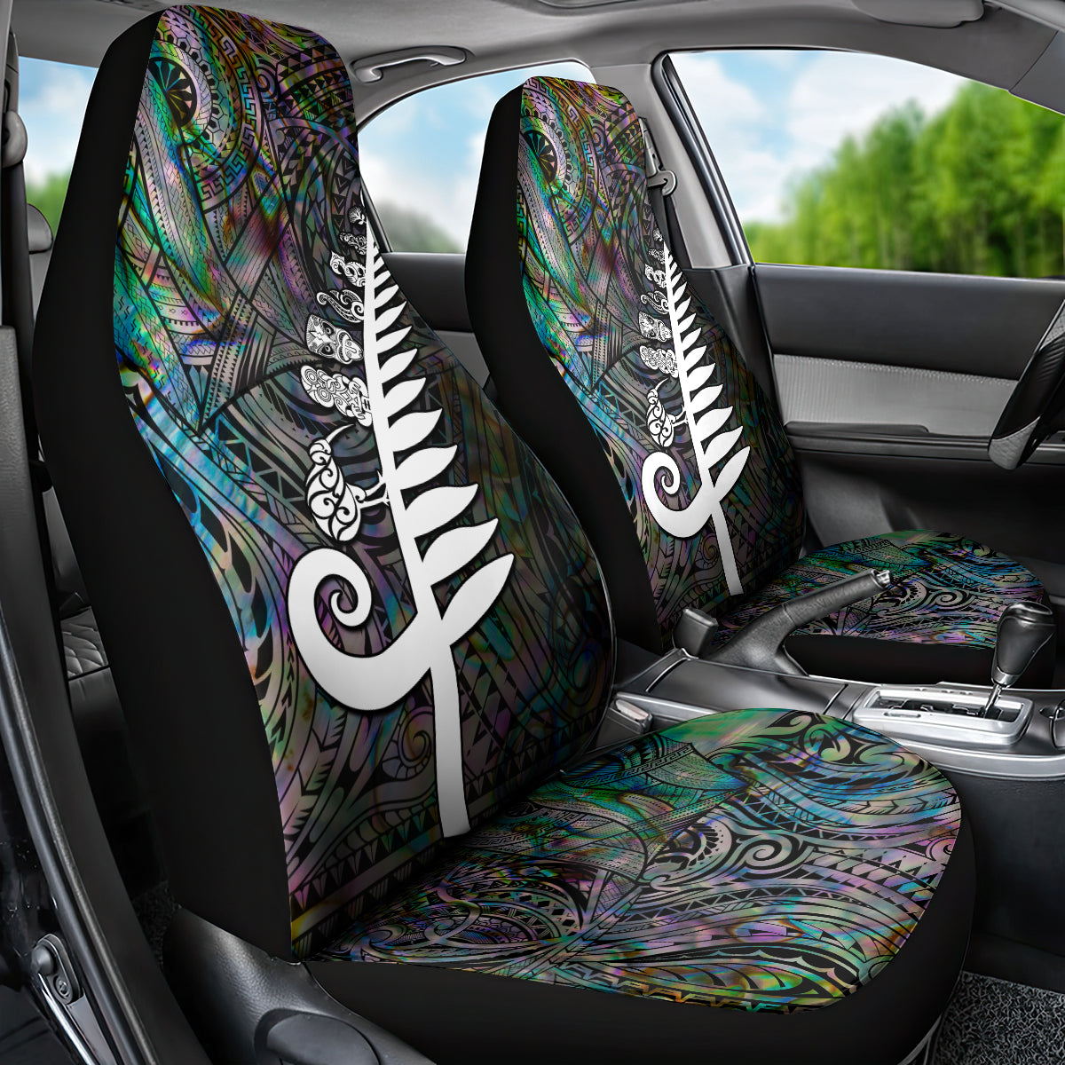 New Zealand Car Seat Cover Aotearoa Symbols With Silver Fern LT03 - Polynesian Pride