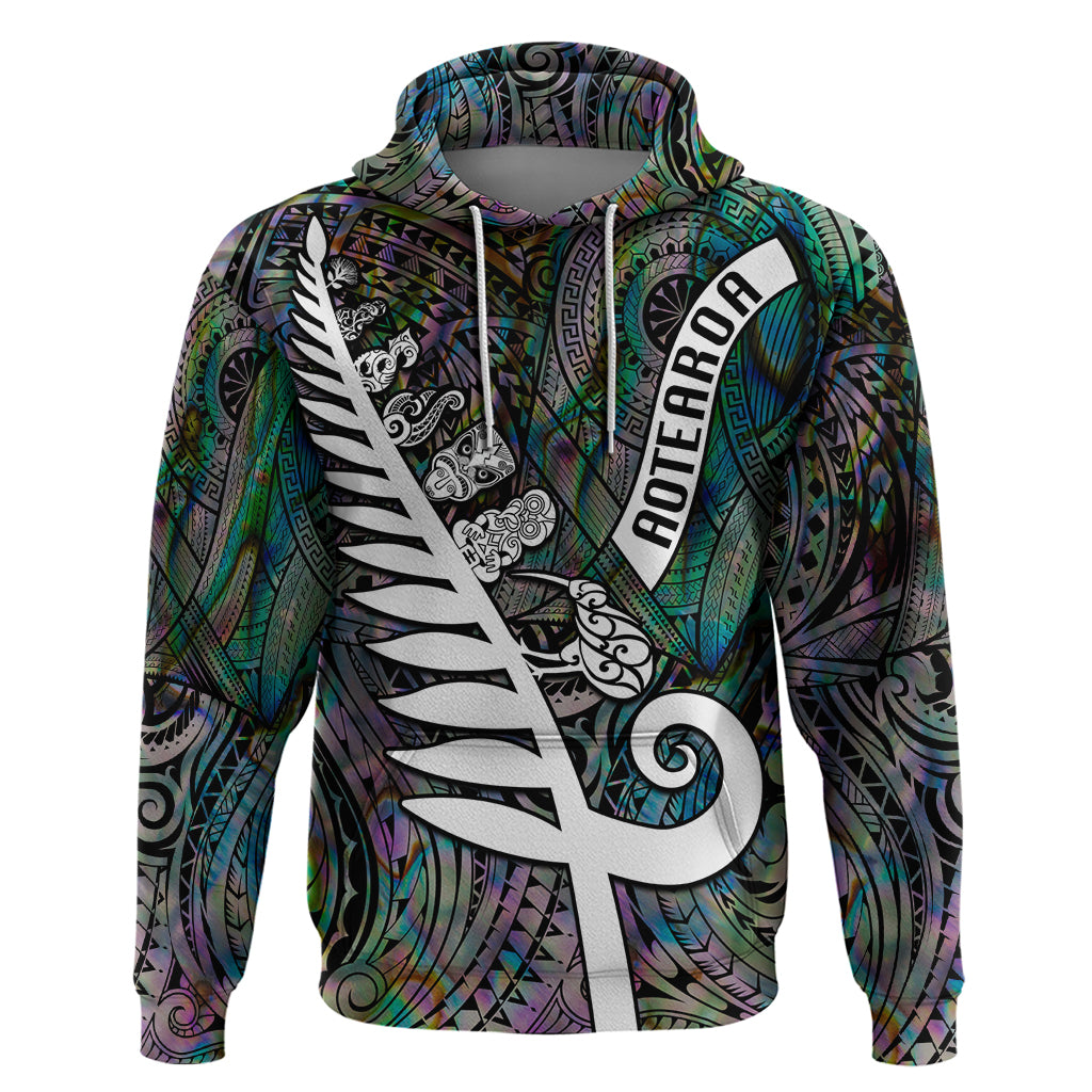 New Zealand Hoodie Aotearoa Symbols With Silver Fern LT03 Black - Polynesian Pride