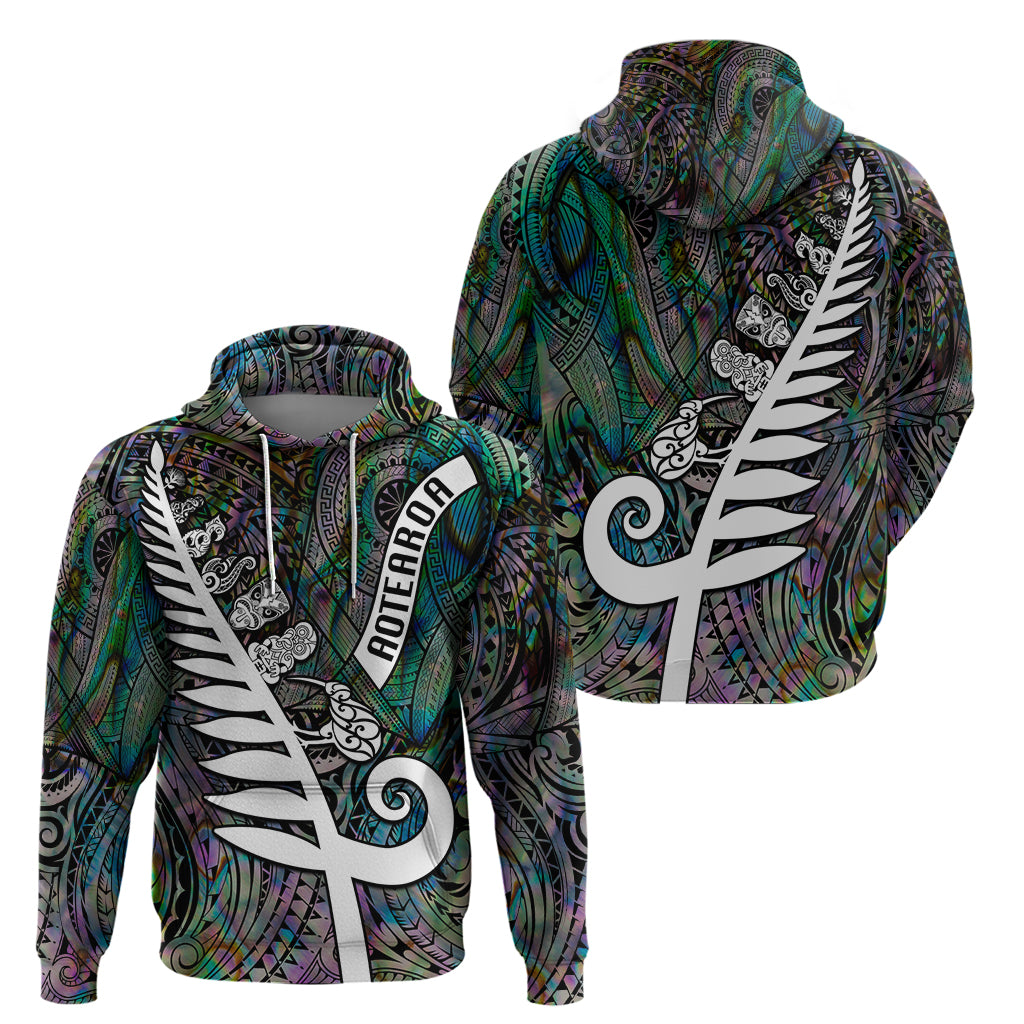 New Zealand Hoodie Aotearoa Symbols With Silver Fern LT03 - Polynesian Pride
