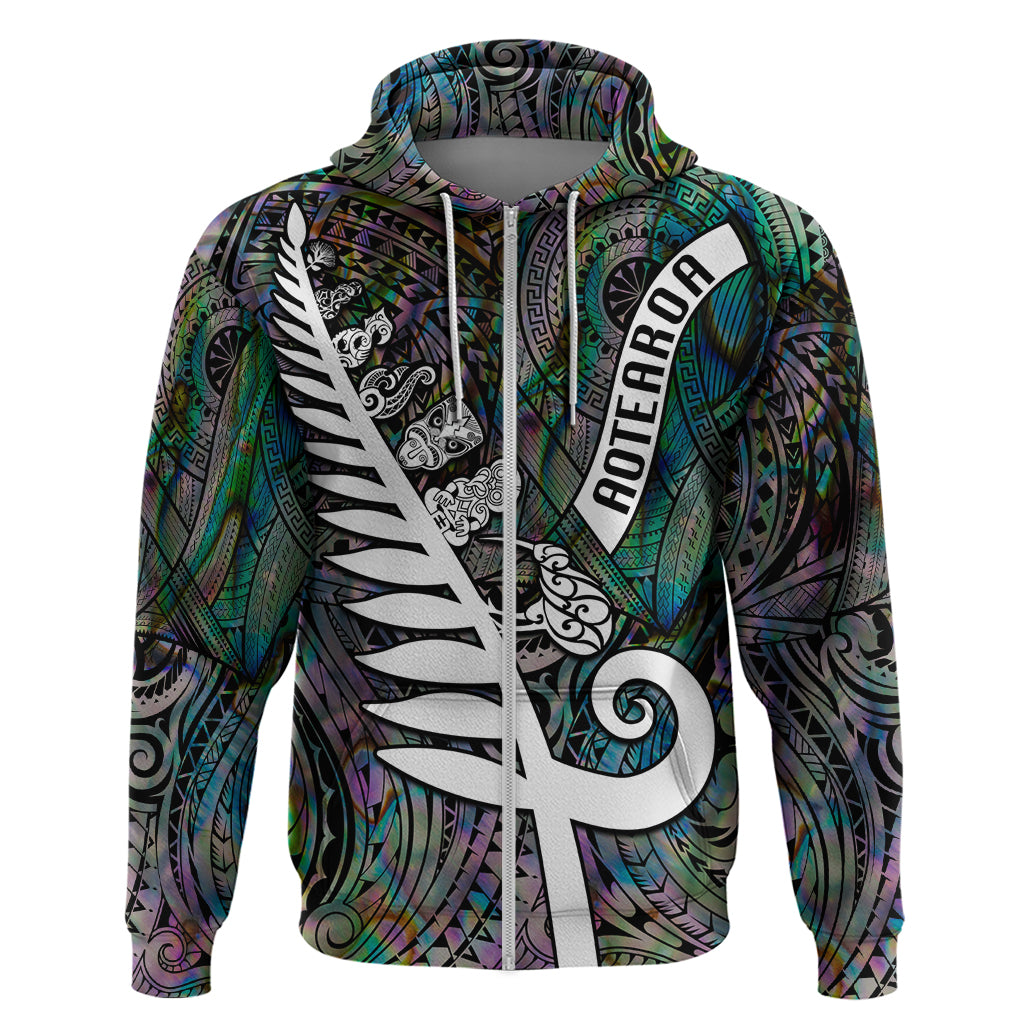 New Zealand Hoodie Aotearoa Symbols With Silver Fern LT03 - Polynesian Pride
