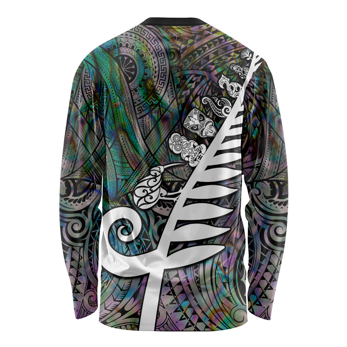 New Zealand Long Sleeve Shirt Aotearoa Symbols With Silver Fern LT03 - Polynesian Pride