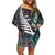 New Zealand Off Shoulder Short Dress Aotearoa Symbols With Silver Fern LT03 Women Black - Polynesian Pride