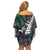 New Zealand Off Shoulder Short Dress Aotearoa Symbols With Silver Fern LT03 - Polynesian Pride